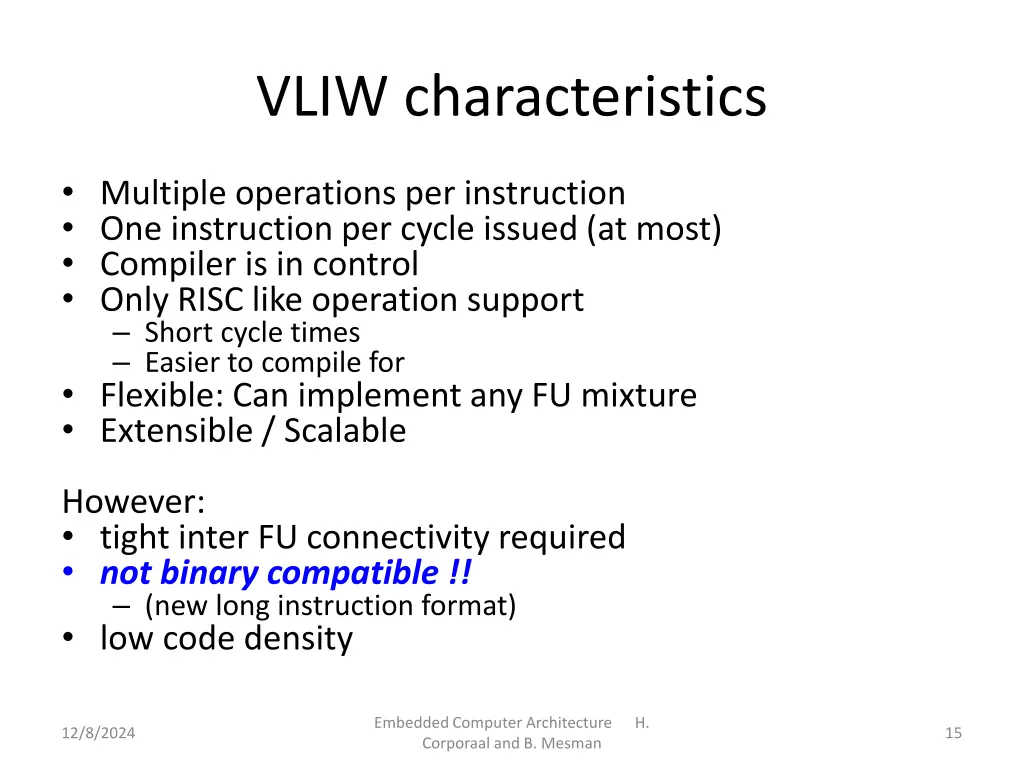 vliw characteristics