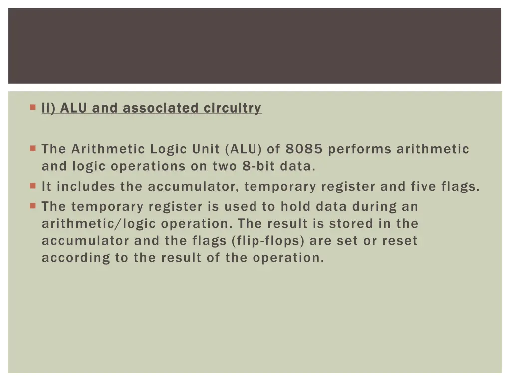 ii alu and associated circuitry