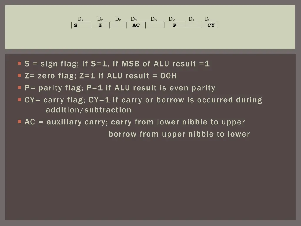 s sign flag if s 1 if msb of alu result 1 z zero