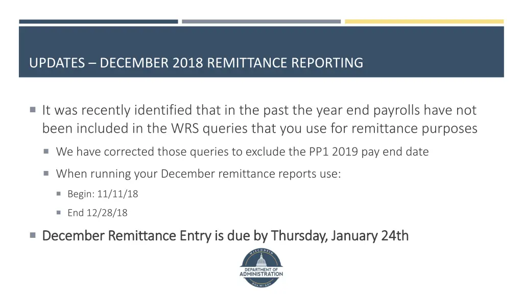 updates december 2018 remittance reporting