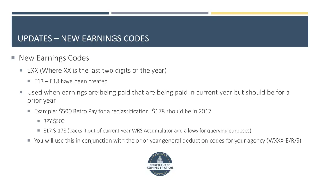 updates new earnings codes