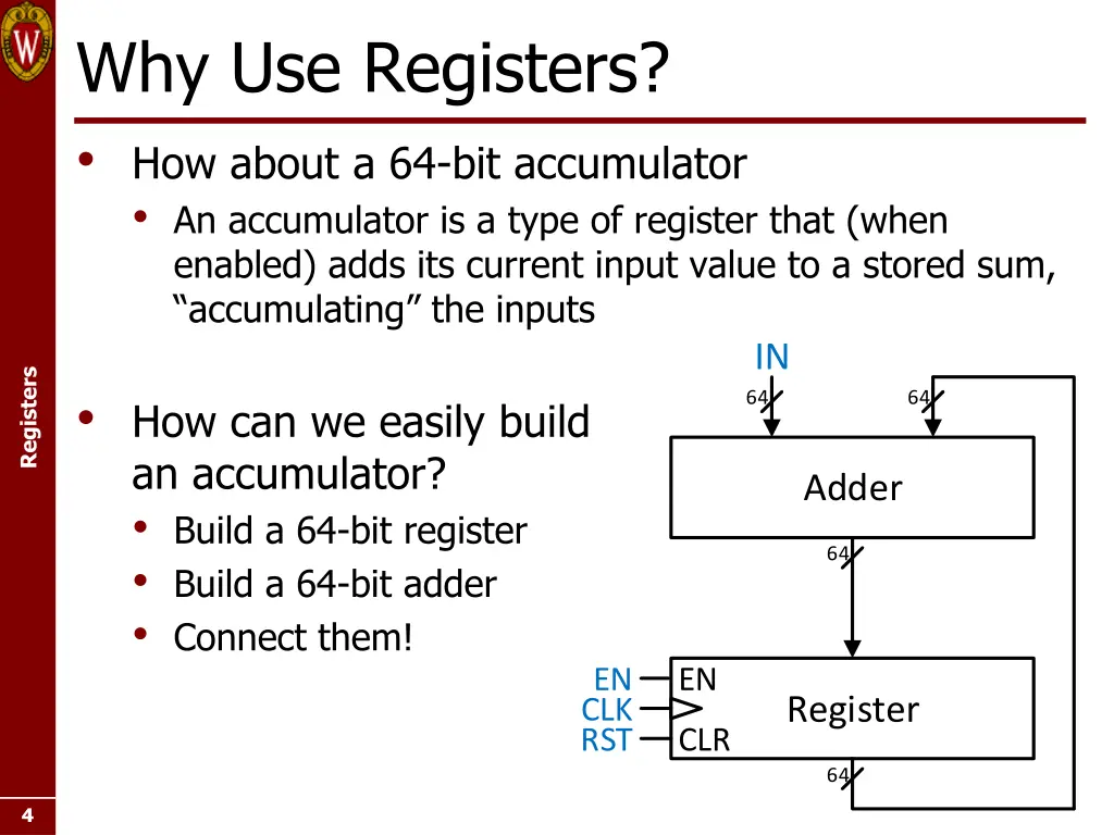 why use registers how about a 64 bit accumulator