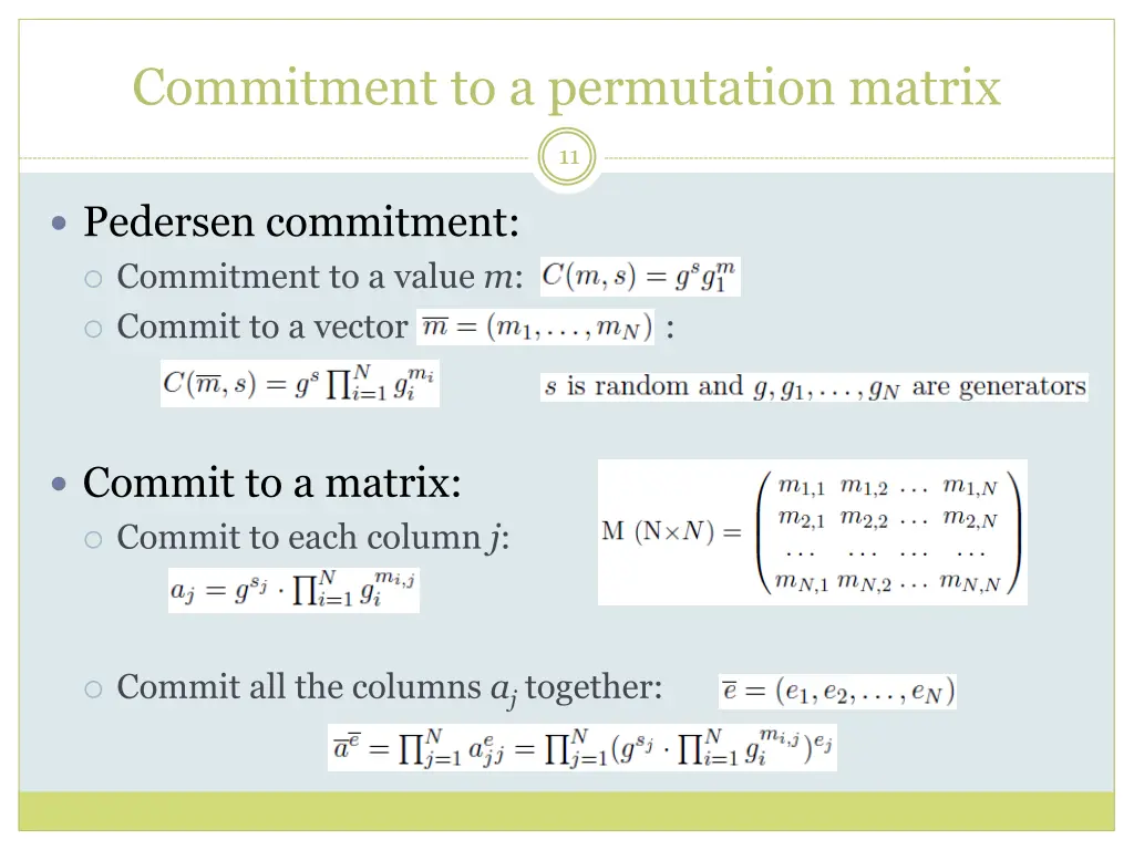 commitment to a permutation matrix