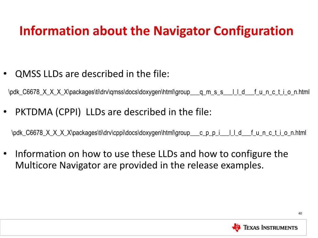 information about the navigator configuration