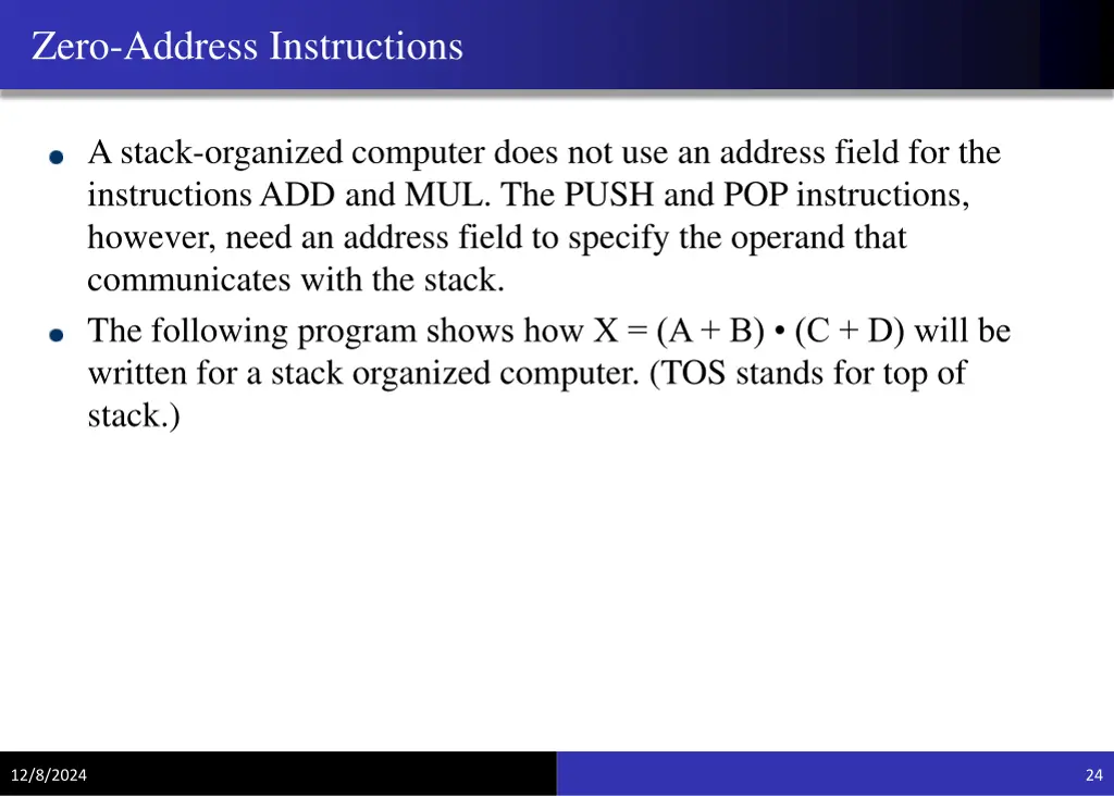 zero address instructions