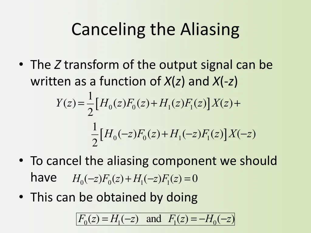 canceling the aliasing