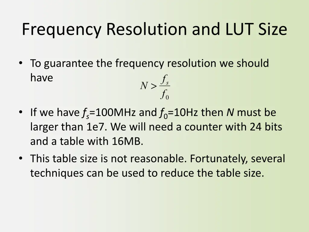 frequency resolution and lut size 1