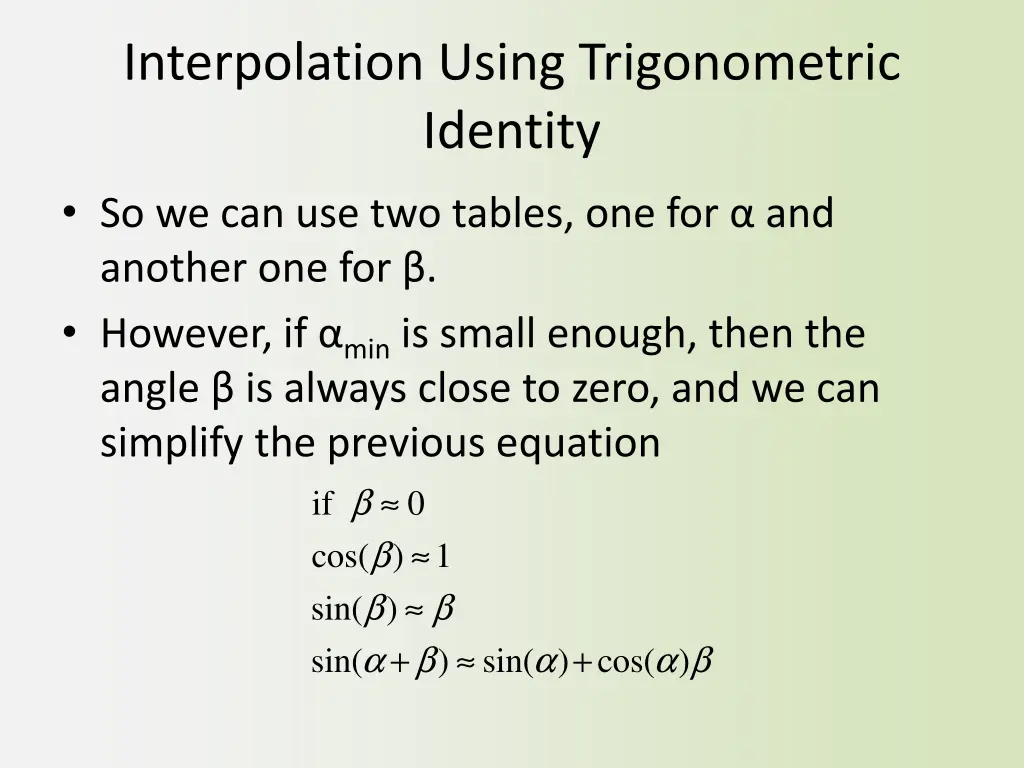 interpolation using trigonometric identity 2