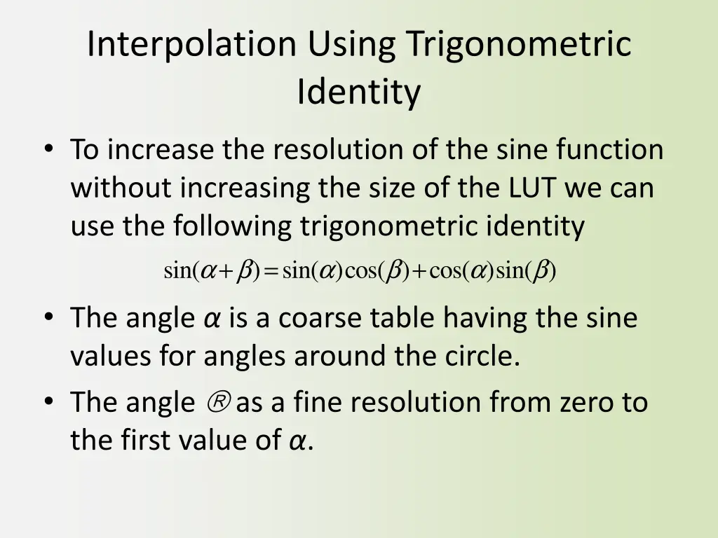 interpolation using trigonometric identity