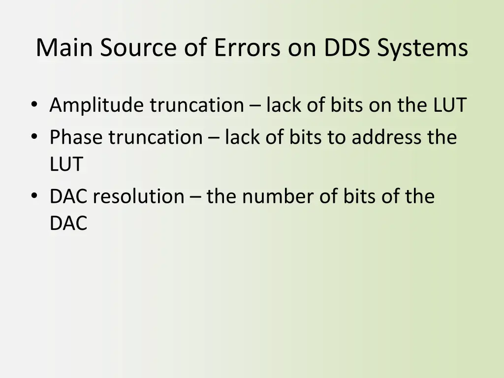 main source of errors on dds systems