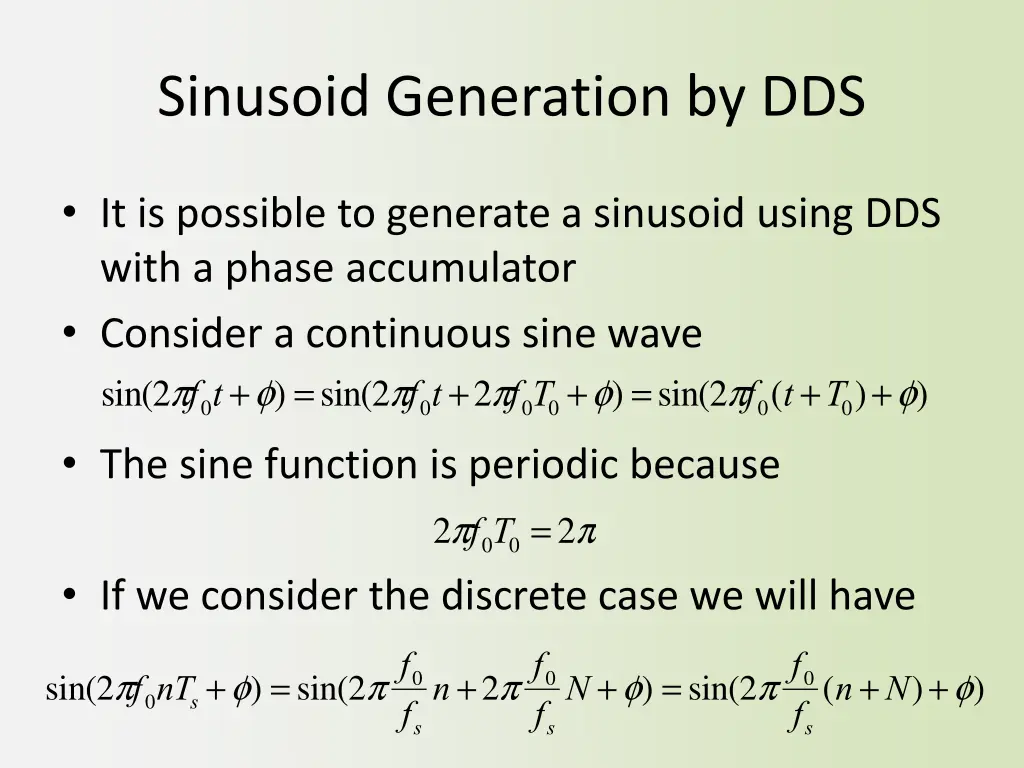 sinusoid generation by dds