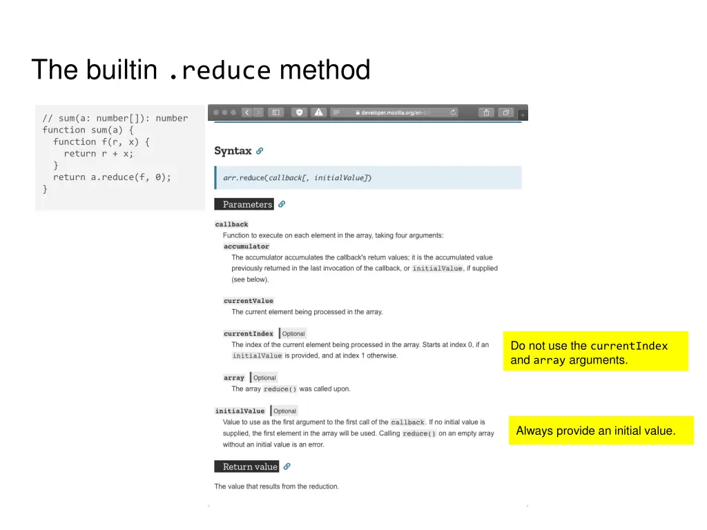 the builtin reduce method