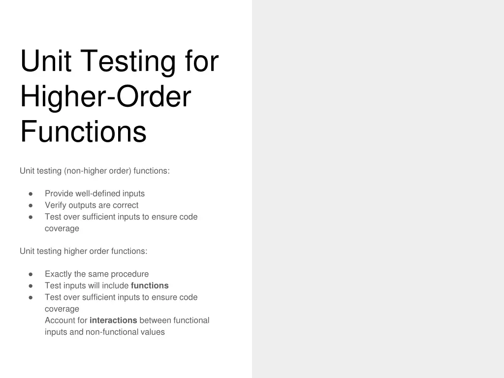 unit testing for higher order functions