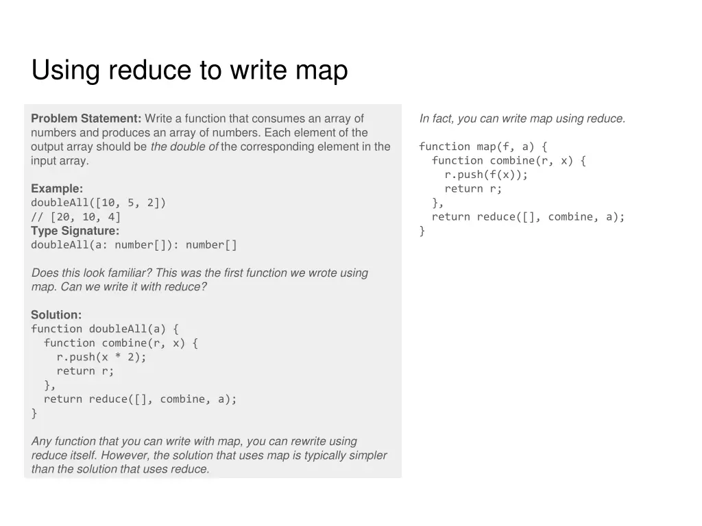 using reduce to write map