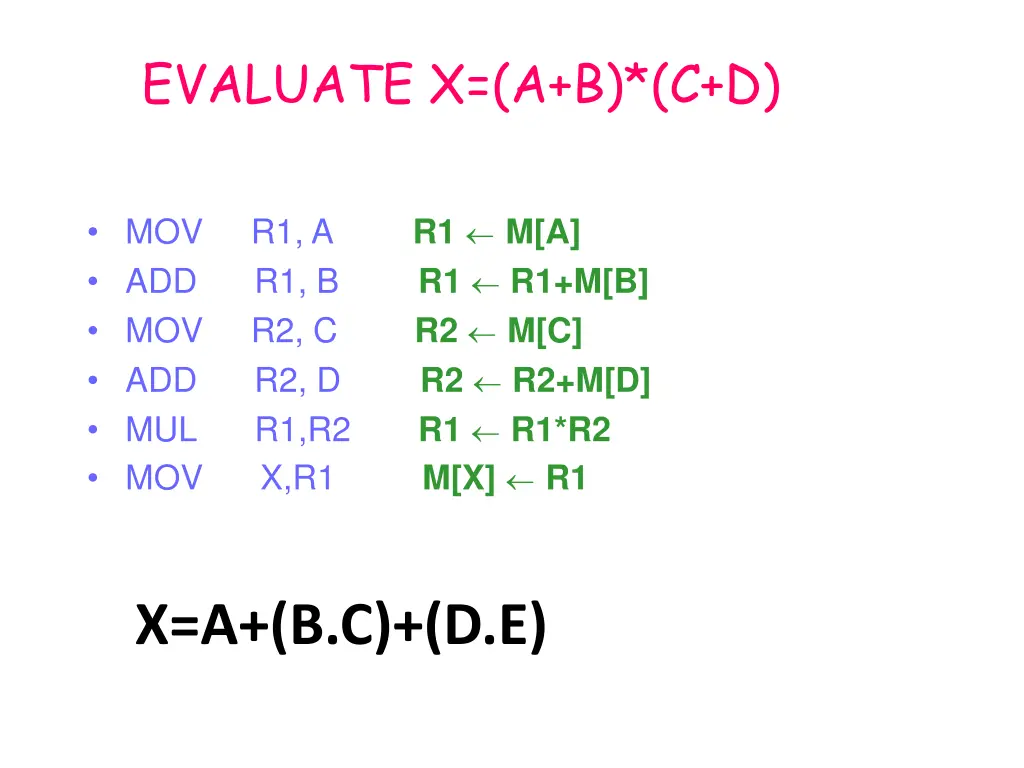 evaluate x a b c d 1