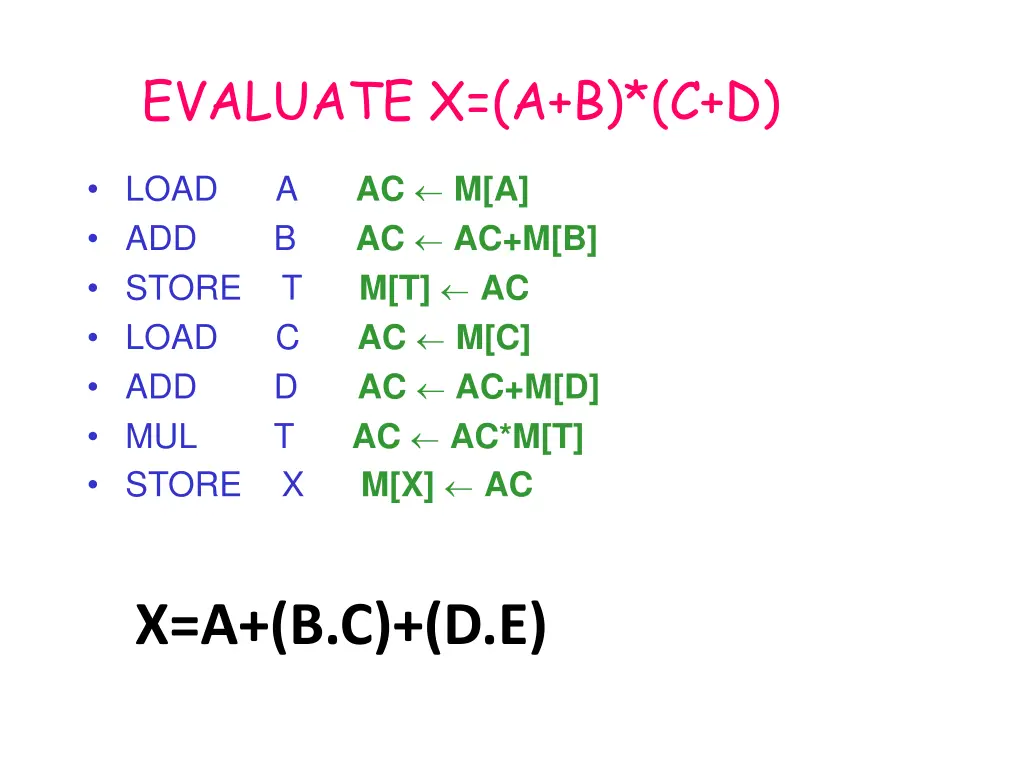 evaluate x a b c d 2