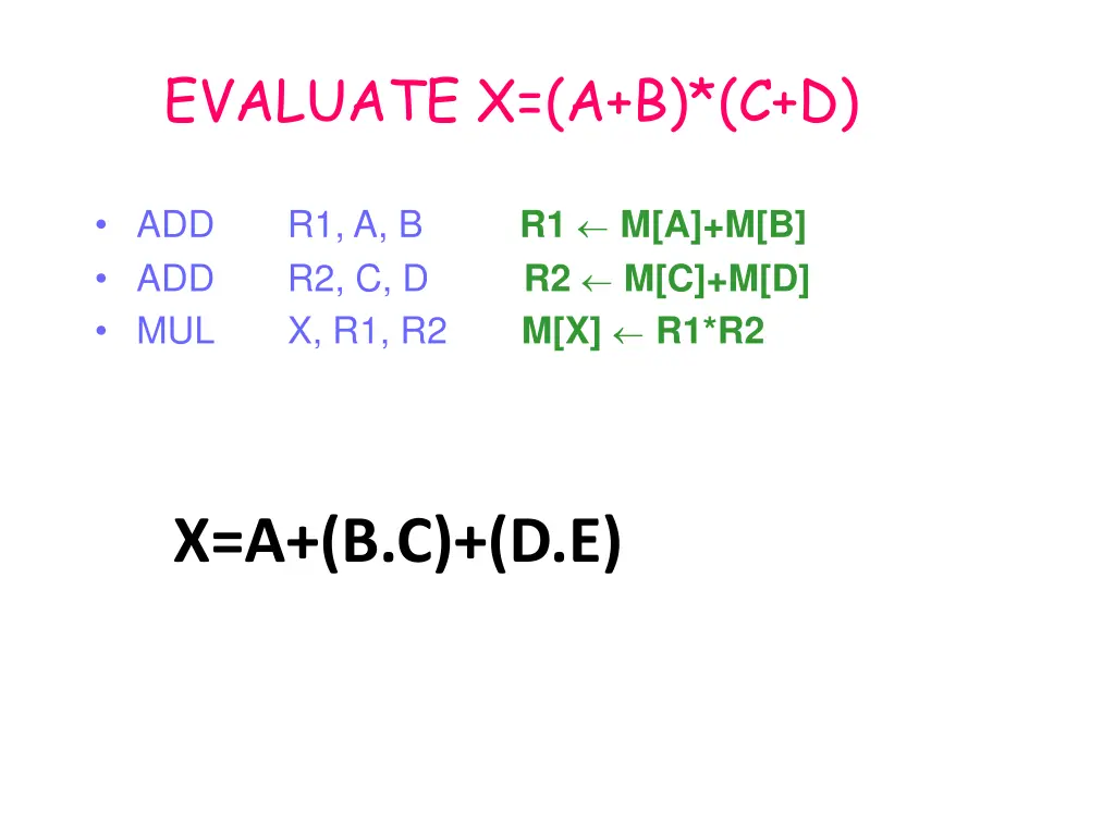 evaluate x a b c d