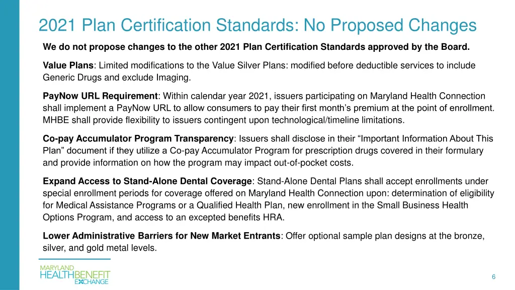 2021 plan certification standards no proposed