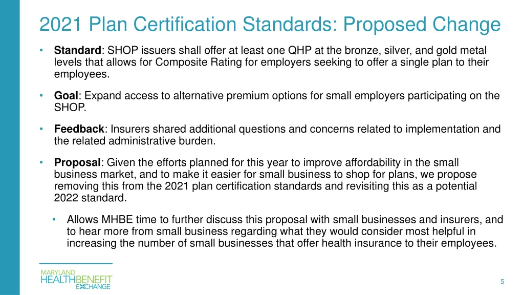 2021 plan certification standards proposed change