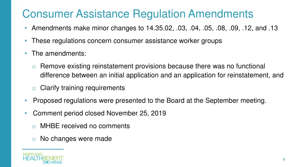 consumer assistance regulation amendments