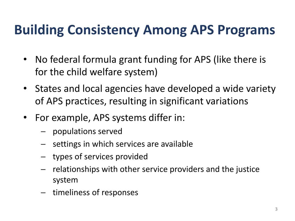 building consistency among aps programs