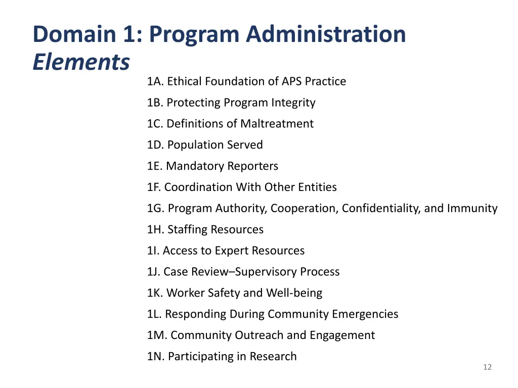 domain 1 program administration elements