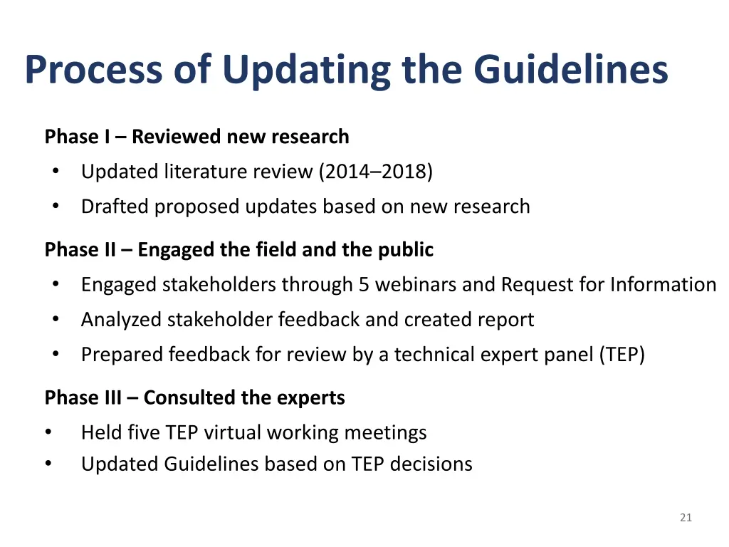 process of updating the guidelines