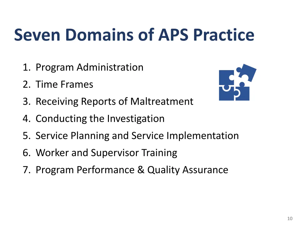 seven domains of aps practice