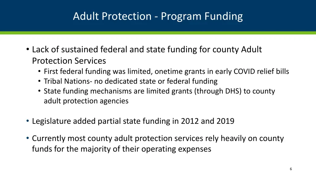 adult protection program funding