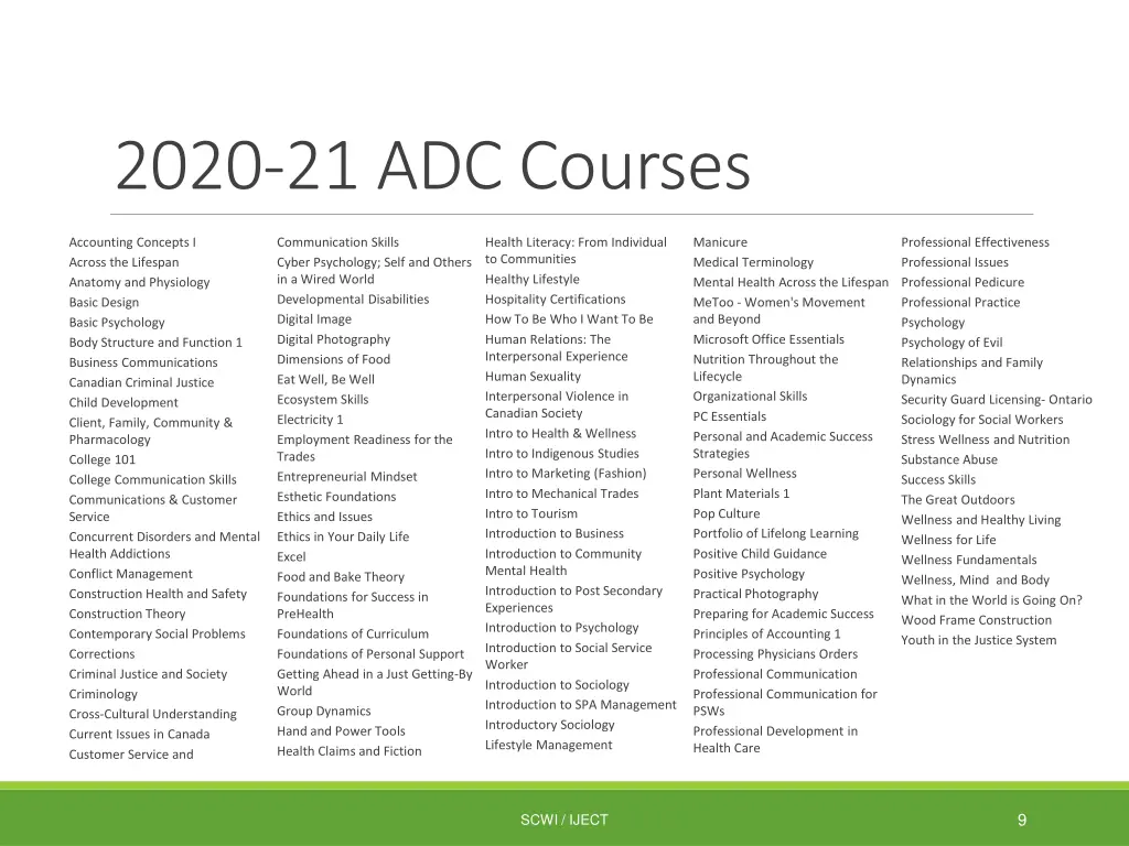 2020 21 adc courses