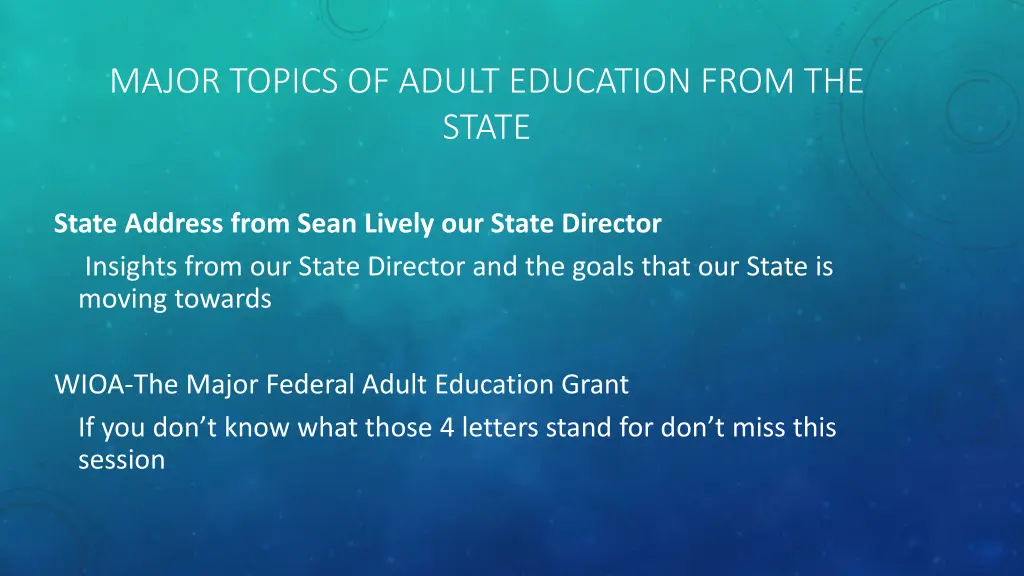 major topics of adult education from the state