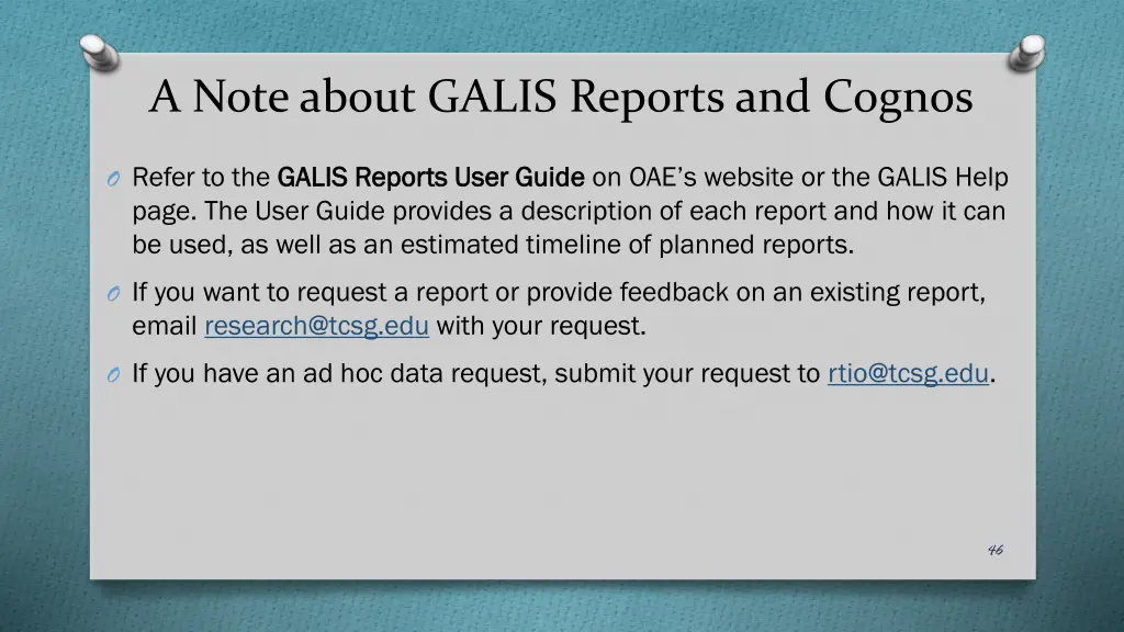 a note about galis reports and cognos