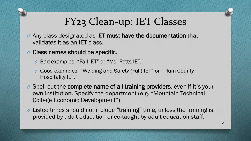 fy23 clean up iet classes