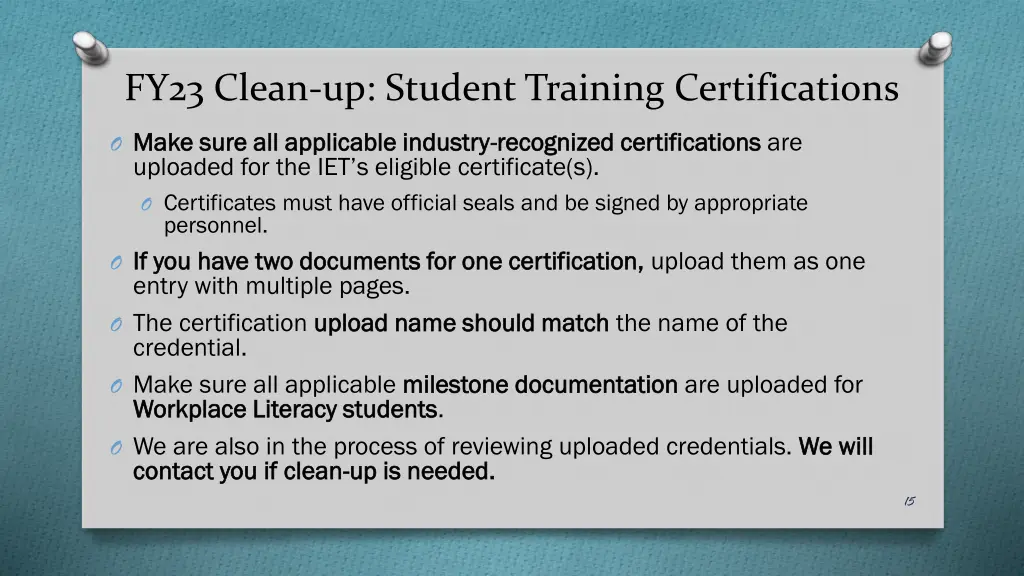 fy23 clean up student training certifications