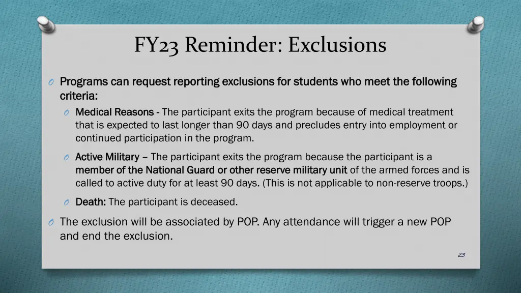 fy23 reminder exclusions