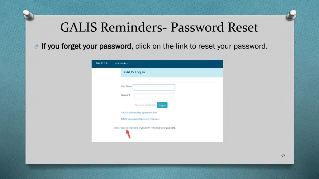 galis reminders password reset