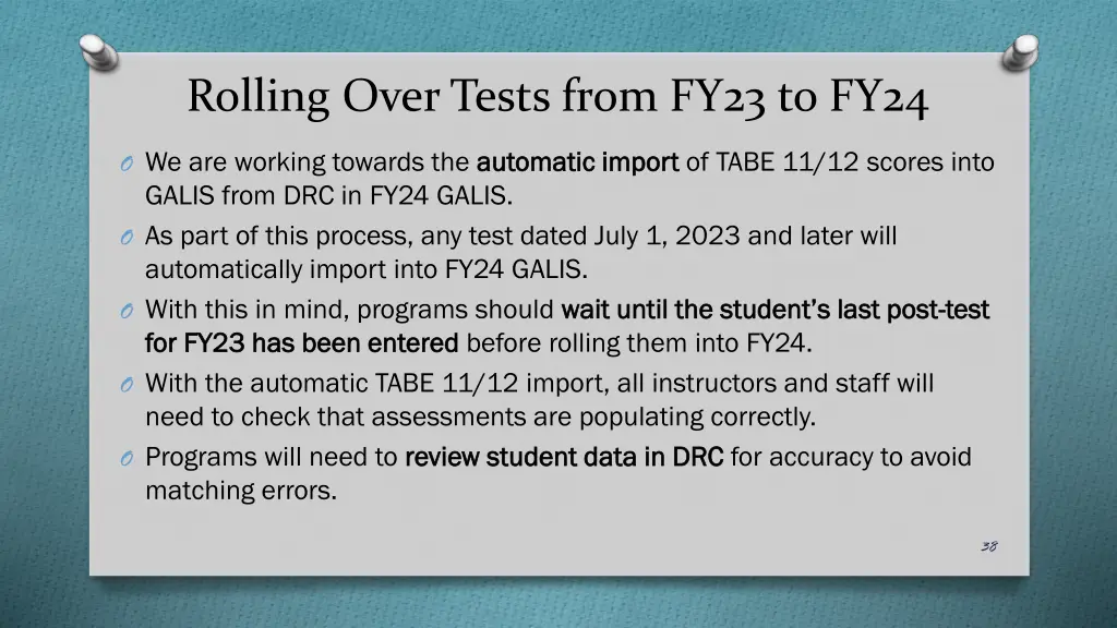 rolling over tests from fy23 to fy24