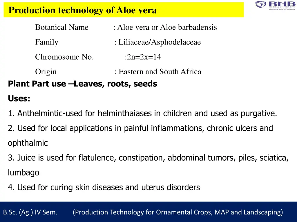 production technology of aloe vera 1