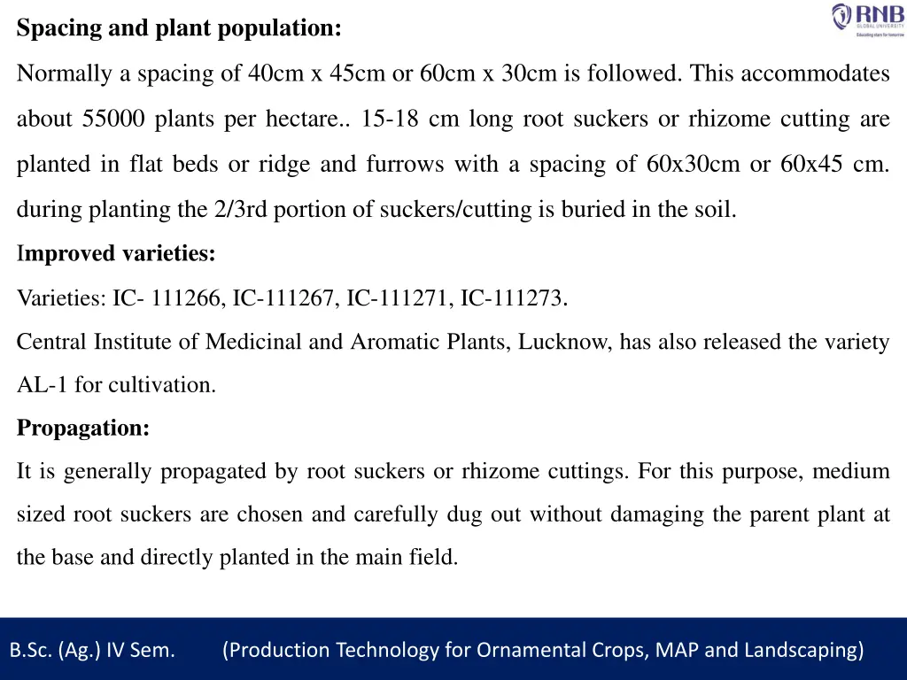 spacing and plant population