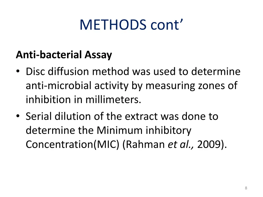 methods cont