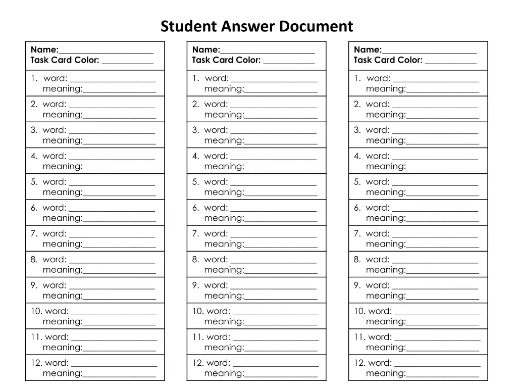 student answer document