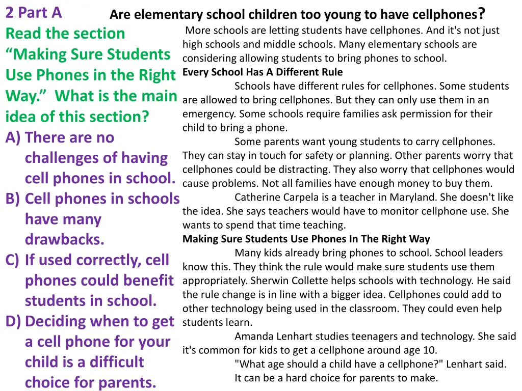 2 part a read the section making sure students