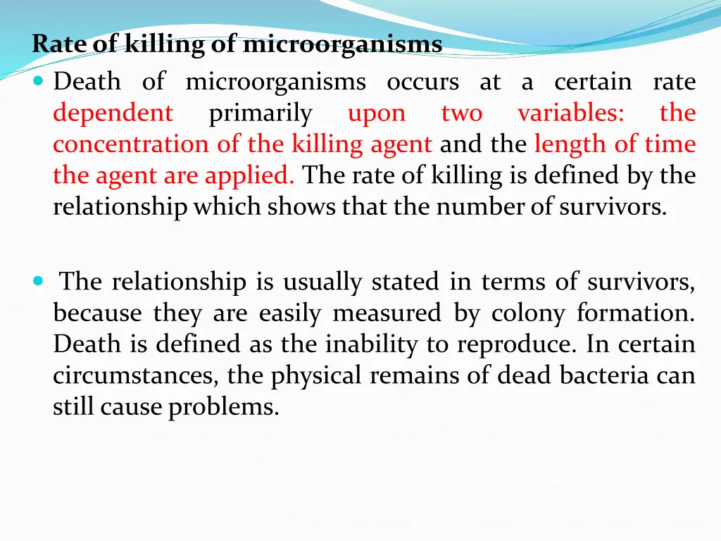 rateof killing of microorganisms death