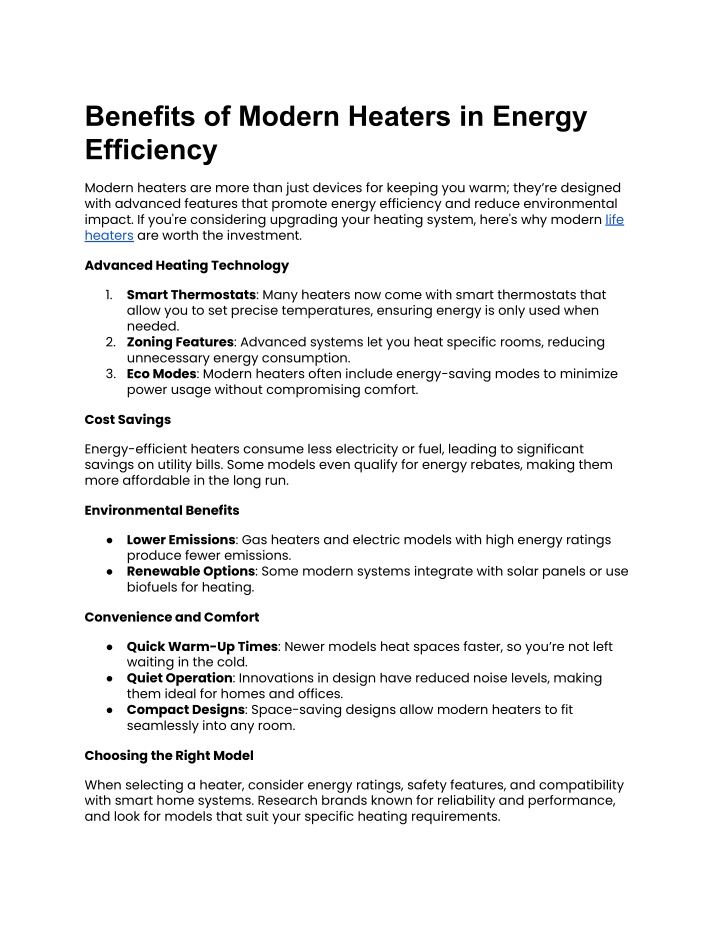 benefits of modern heaters in energy efficiency