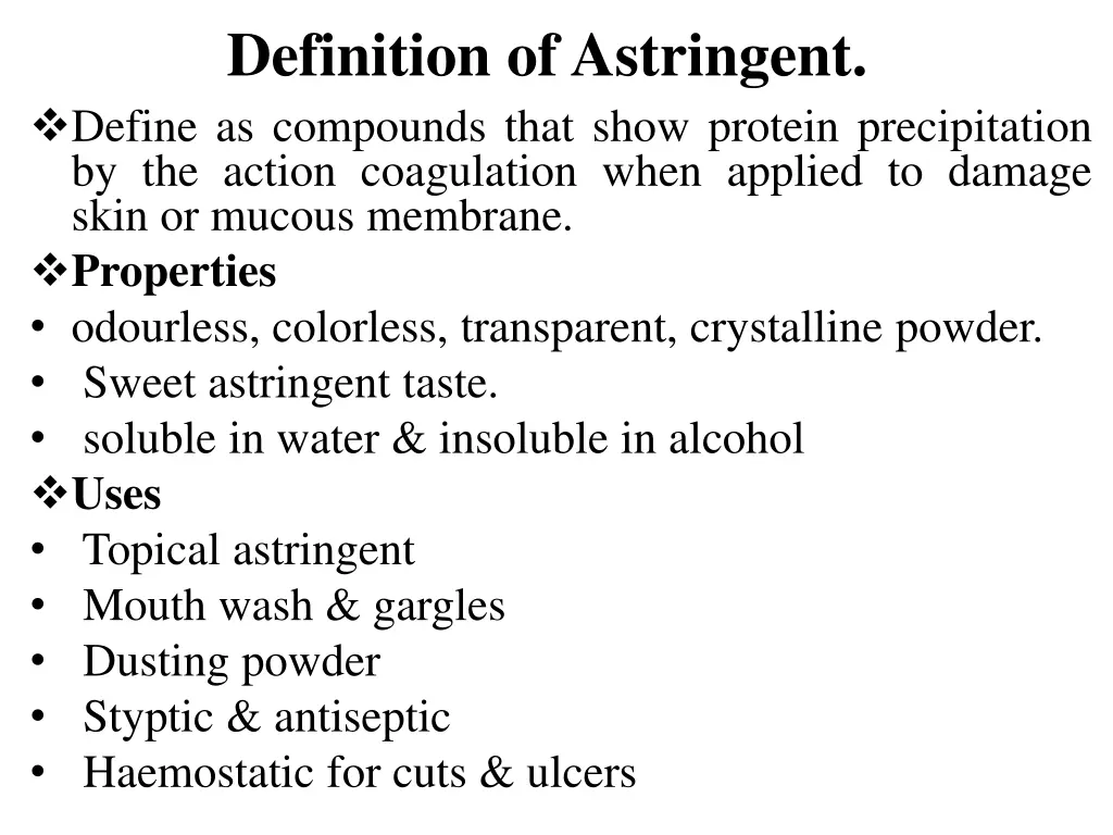 definition of astringent define as compounds that