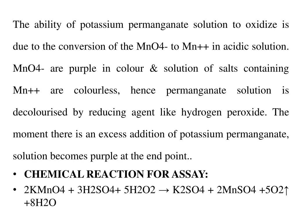 the ability of potassium permanganate solution