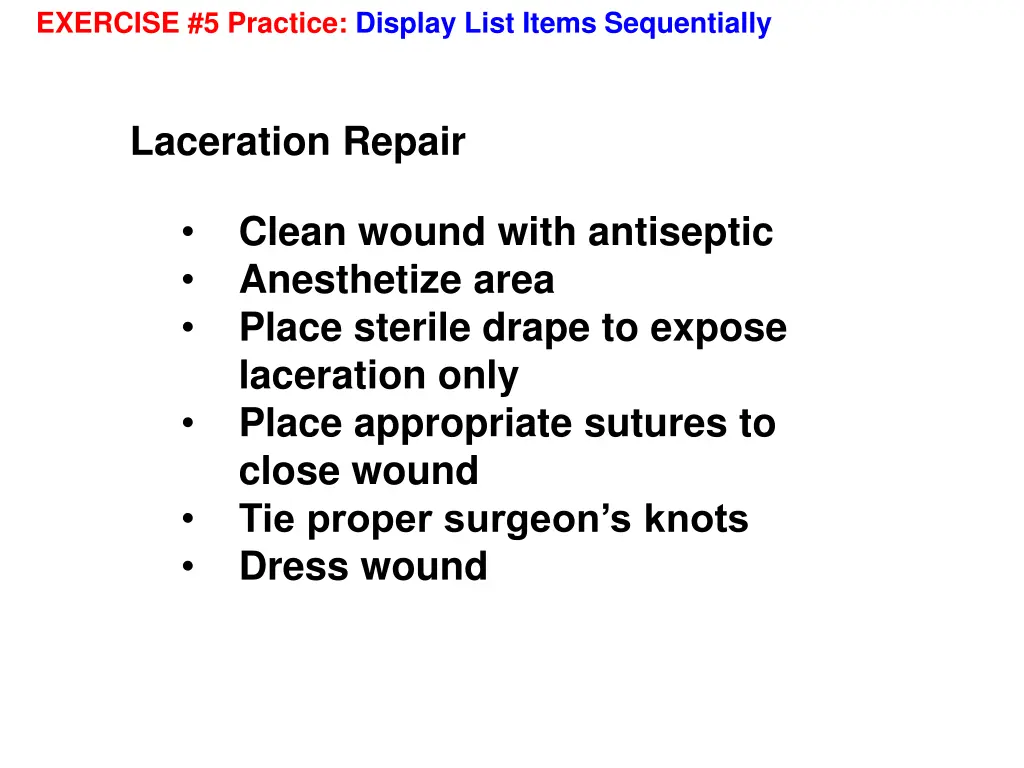 exercise 5 practice display list items 1