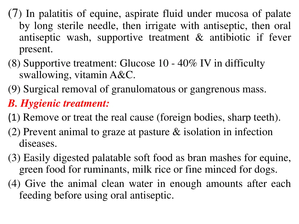 7 in palatitis of equine aspirate fluid under