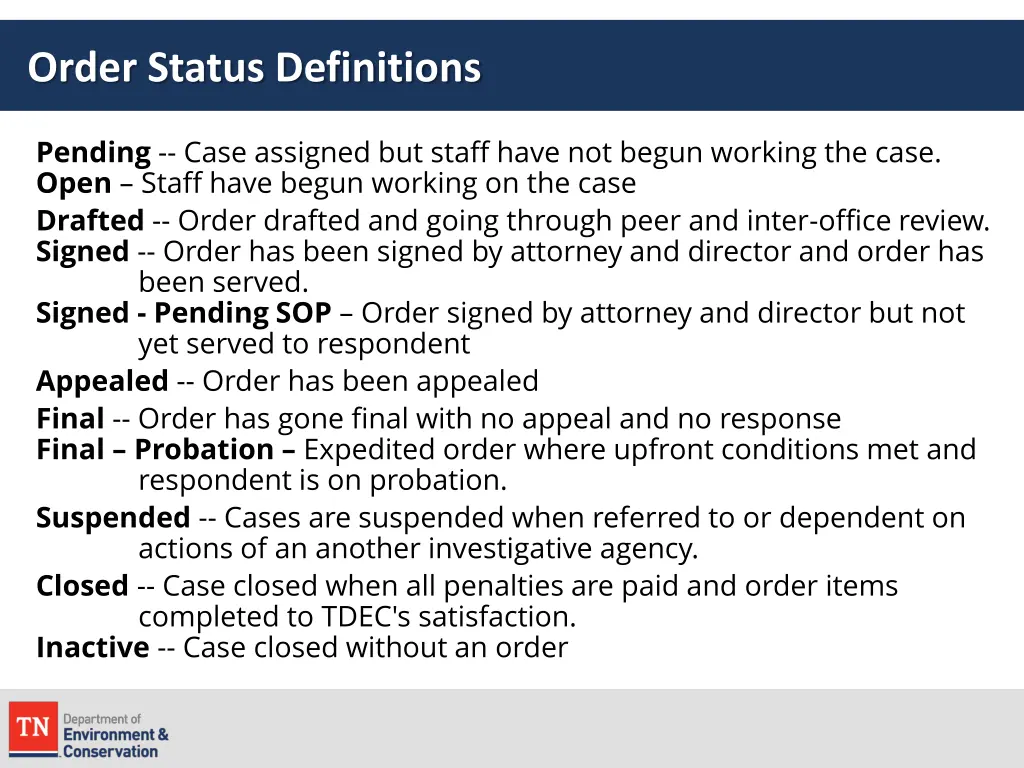 order status definitions