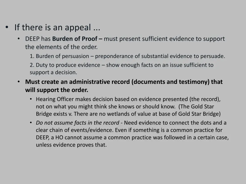 if there is an appeal deep has burden of proof